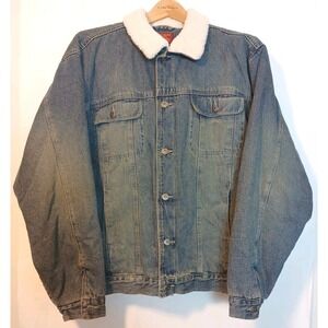 MOOSE CREEK Mens Denim Jean Jacket Trucker Quilted Sherpa Collar Size XL   CC